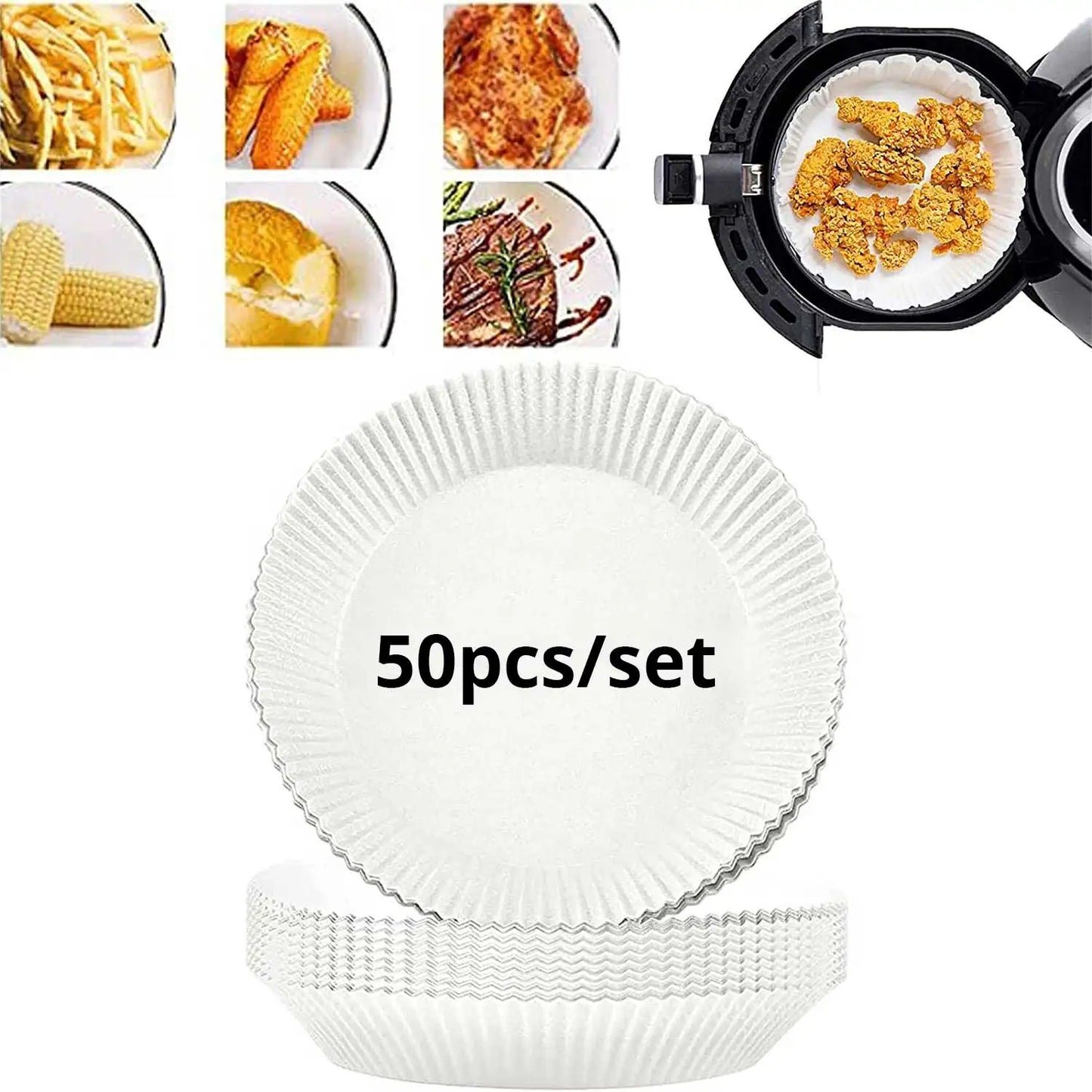 50ks/set Jednorázová papírová vložka do fritézy 23CM Vodotěsná vzduchová fritéza odolná vůči oleji Jednorázové zásobníky na papír na pečení Pečící papír