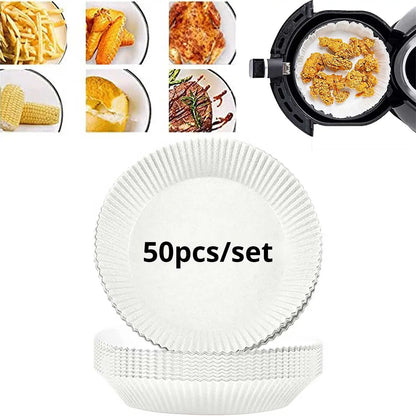 50ks/set Jednorázová papírová vložka do fritézy 23CM Vodotěsná vzduchová fritéza odolná vůči oleji Jednorázové zásobníky na papír na pečení Pečící papír