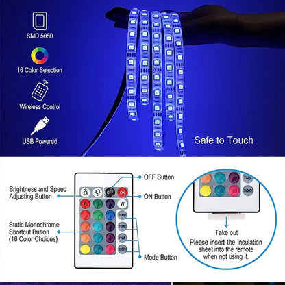 RGB 5050 LED pásek Light Bluetooth App Control 5V USB LED páska Flexibilní páska diodová páska pro ložnici Garden Party Svatba