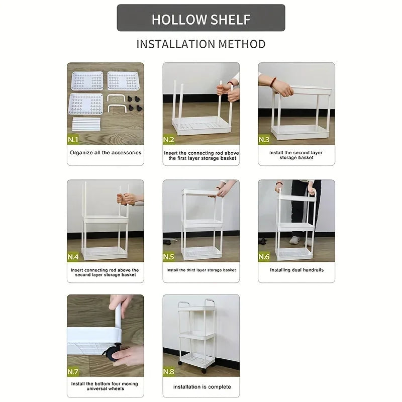 1 PC 3vrstvý rolovací plastový úložný vozík s područkami – prostorově úsporný organizér do více místností, matný povrch