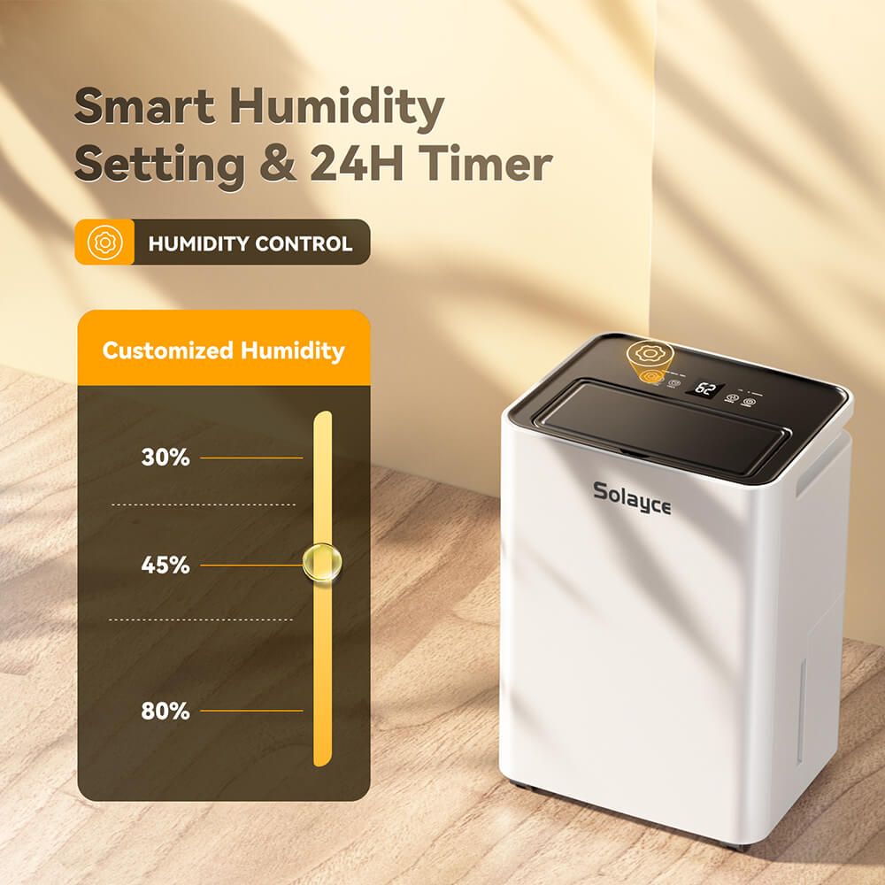 Solayce PD12R-02EE Dehumidifier 12L/24h, 3.2L Large Water Tank, Digital Humidity Display, Coverage Area 35㎡(376 sq. ft), 24H Timer, Ideal for Laundry Drying, Bedroom, Basement, Garage &amp; Kitchen