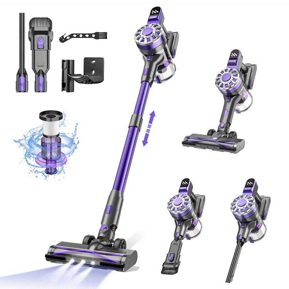 Teendow V07 Cordless Vacuum Cleaner, 12KPa Powerful Suction, 30min Runtime, 2200mAh Battery, 0.9L Dust Cup, 5-Stage Filtration, Wall-Mounted Design for Hard Floors &amp; Carpets