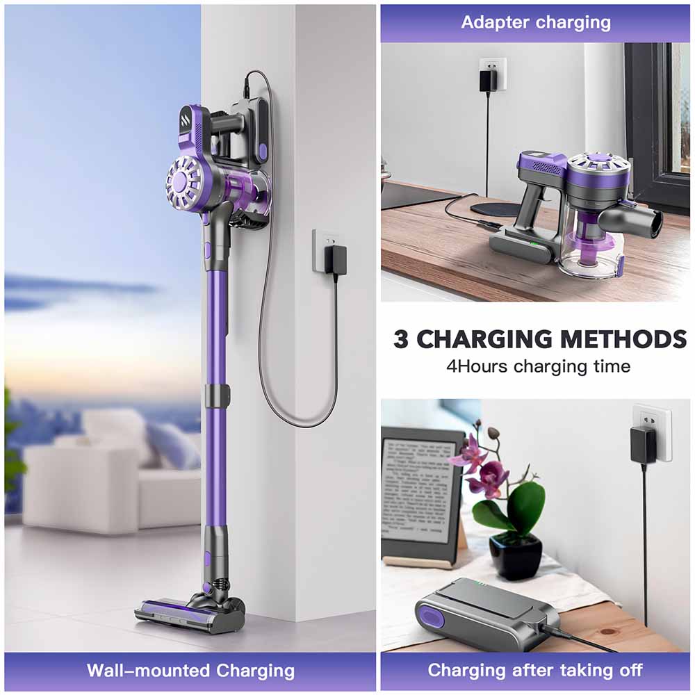 Teendow V07 Cordless Vacuum Cleaner, 12KPa Powerful Suction, 30min Runtime, 2200mAh Battery, 0.9L Dust Cup, 5-Stage Filtration, Wall-Mounted Design for Hard Floors &amp; Carpets