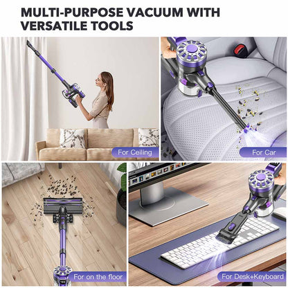Teendow V07 Cordless Vacuum Cleaner, 12KPa Powerful Suction, 30min Runtime, 2200mAh Battery, 0.9L Dust Cup, 5-Stage Filtration, Wall-Mounted Design for Hard Floors &amp; Carpets