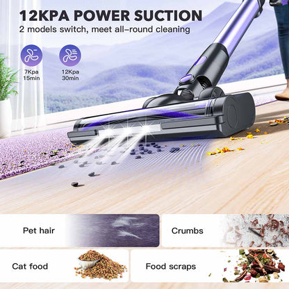 Teendow V07 Cordless Vacuum Cleaner, 12KPa Powerful Suction, 30min Runtime, 2200mAh Battery, 0.9L Dust Cup, 5-Stage Filtration, Wall-Mounted Design for Hard Floors &amp; Carpets