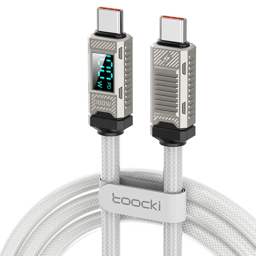 Toocki  TXCTT1-ZFZA01 100W Fast Charging Cable, LED Display, Braided Zinc Alloy, 480Mbps Data Transfer, White - 1m