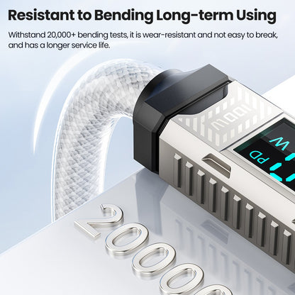 Toocki  TXCTT1-ZFZA01 100W Fast Charging Cable, LED Display, Braided Zinc Alloy, 480Mbps Data Transfer, White - 1m