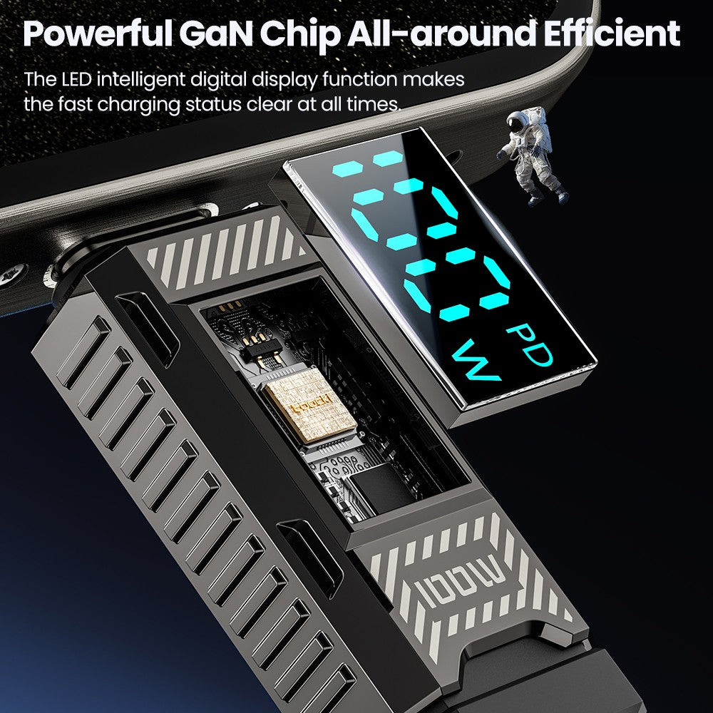 Toocki  TXCTT1-ZFZA01 100W Fast Charging Cable, LED Display, Braided Zinc Alloy, 480Mbps Data Transfer, White - 1m