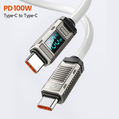 Toocki  TXCTT1-ZFZA01 100W Fast Charging Cable, LED Display, Braided Zinc Alloy, 480Mbps Data Transfer, White - 1m