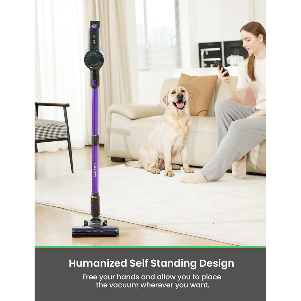 Vactidy V8 Pro Cordless Vacuum Cleaner, 25kPa Powerful Suction, Cyclonic Filtration System, 500ml Dust Cup, LED Touch Display, 180&#176; Rotatable Brush Head, 35min Runtime, Self-Standing Design