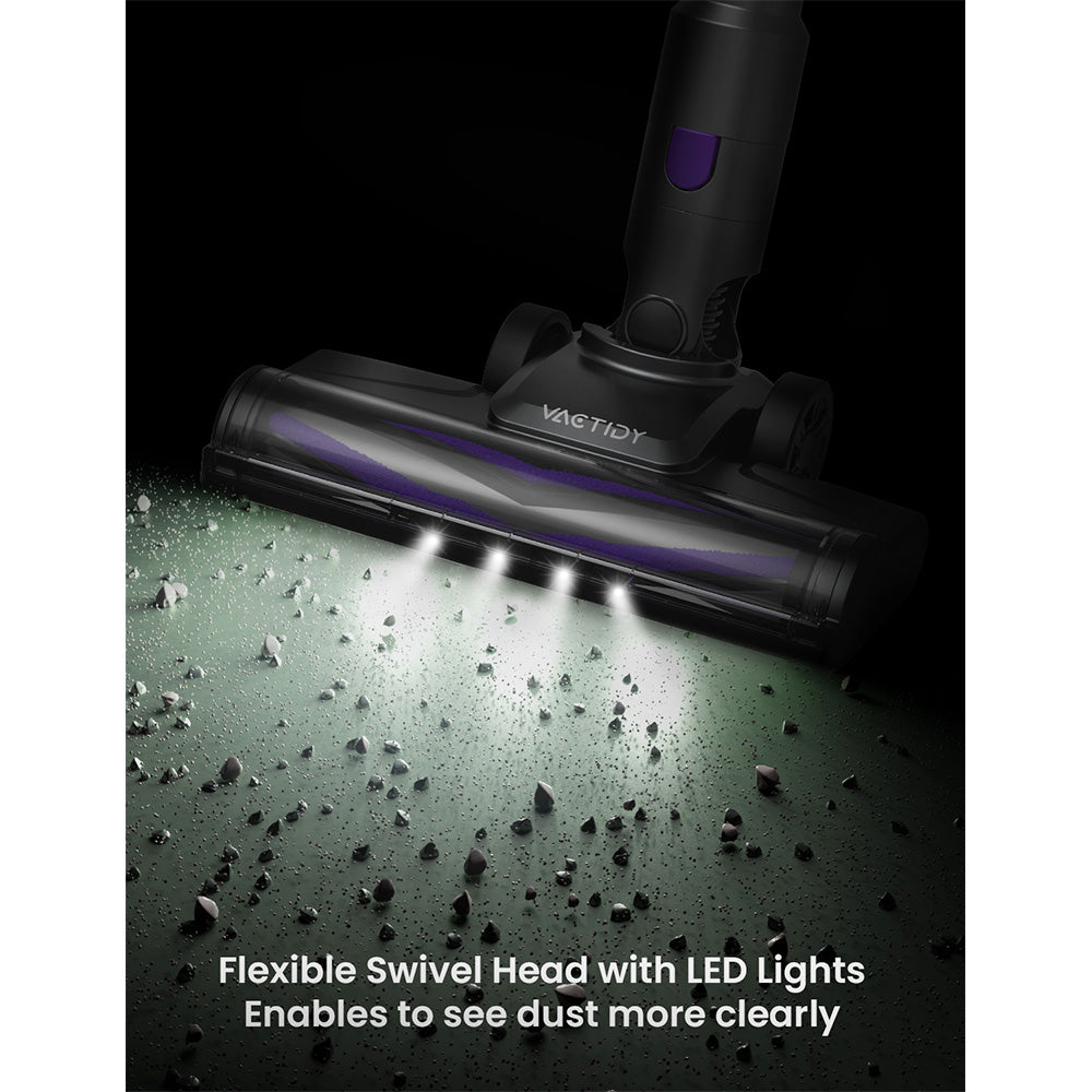 Vactidy V8 Pro Cordless Vacuum Cleaner, 25kPa Powerful Suction, Cyclonic Filtration System, 500ml Dust Cup, LED Touch Display, 180&#176; Rotatable Brush Head, 35min Runtime, Self-Standing Design