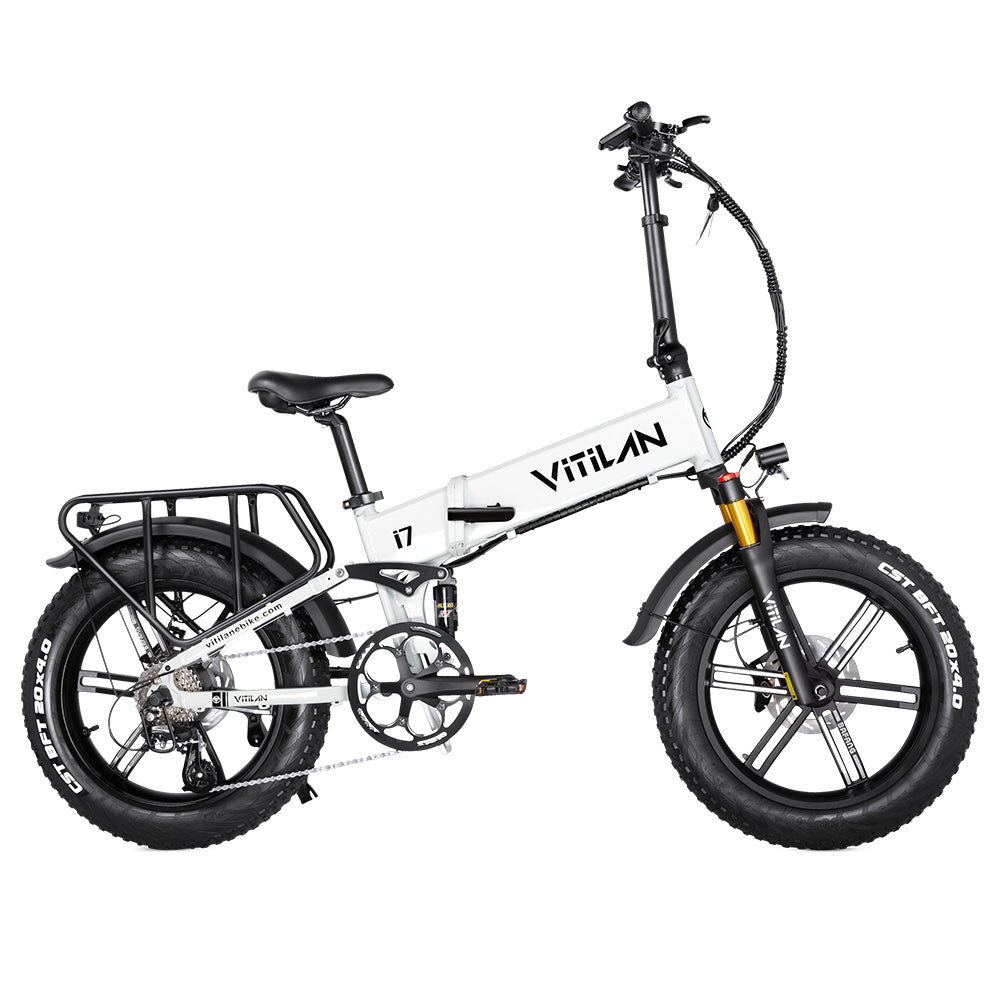 Vitilan I7 Pro 2.0 Foldable Electric Bike, 20*4.0-inch Fat Tire 750W Bafang Motor 48V 20Ah Removable Battery 28mph Max Speed 70miles Max Range Shimano 8 Speed Gear Air Suspension Front Fork Hydraulic Disc Brake LCD Display - White
