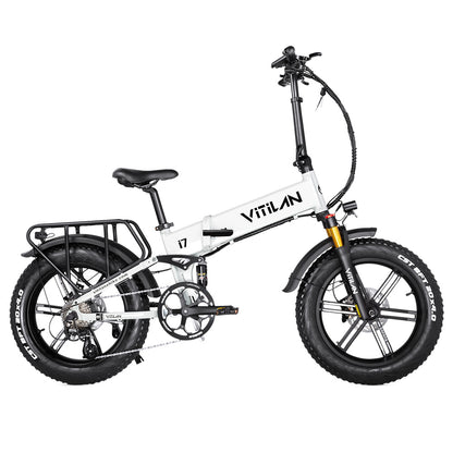 Vitilan I7 Pro 2.0 Foldable Electric Bike, 20*4.0-inch Fat Tire 750W Bafang Motor 48V 20Ah Removable Battery 28mph Max Speed 70miles Max Range Shimano 8 Speed Gear Air Suspension Front Fork Hydraulic Disc Brake LCD Display - White