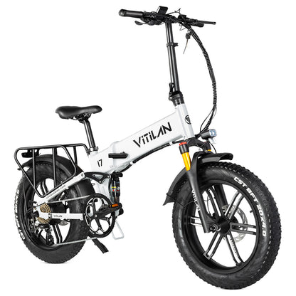 Vitilan I7 Pro 2.0 Foldable Electric Bike, 20*4.0-inch Fat Tire 750W Bafang Motor 48V 20Ah Removable Battery 28mph Max Speed 70miles Max Range Shimano 8 Speed Gear Air Suspension Front Fork Hydraulic Disc Brake LCD Display - White