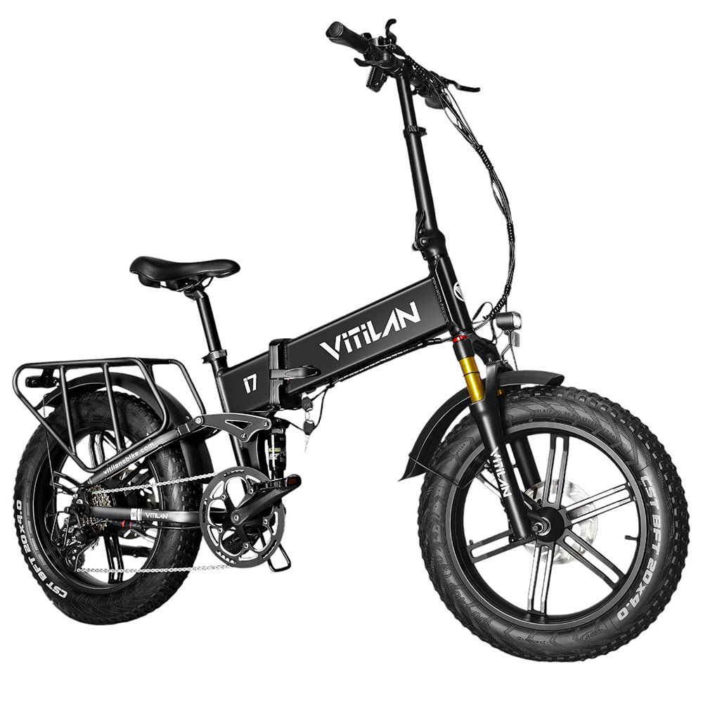 Vitilan I7 Pro 3.0 Electric Bike, 750W Motor, 48V 20Ah Battery, 20*4.0-inch Fat Tire, 45km/h Max Speed, 110km Max Range, Hydraulic Disc Brake, Hydraulic Suspension Rear Shock, Air Suspension Front Fork, Shimano 8 Speed - Black