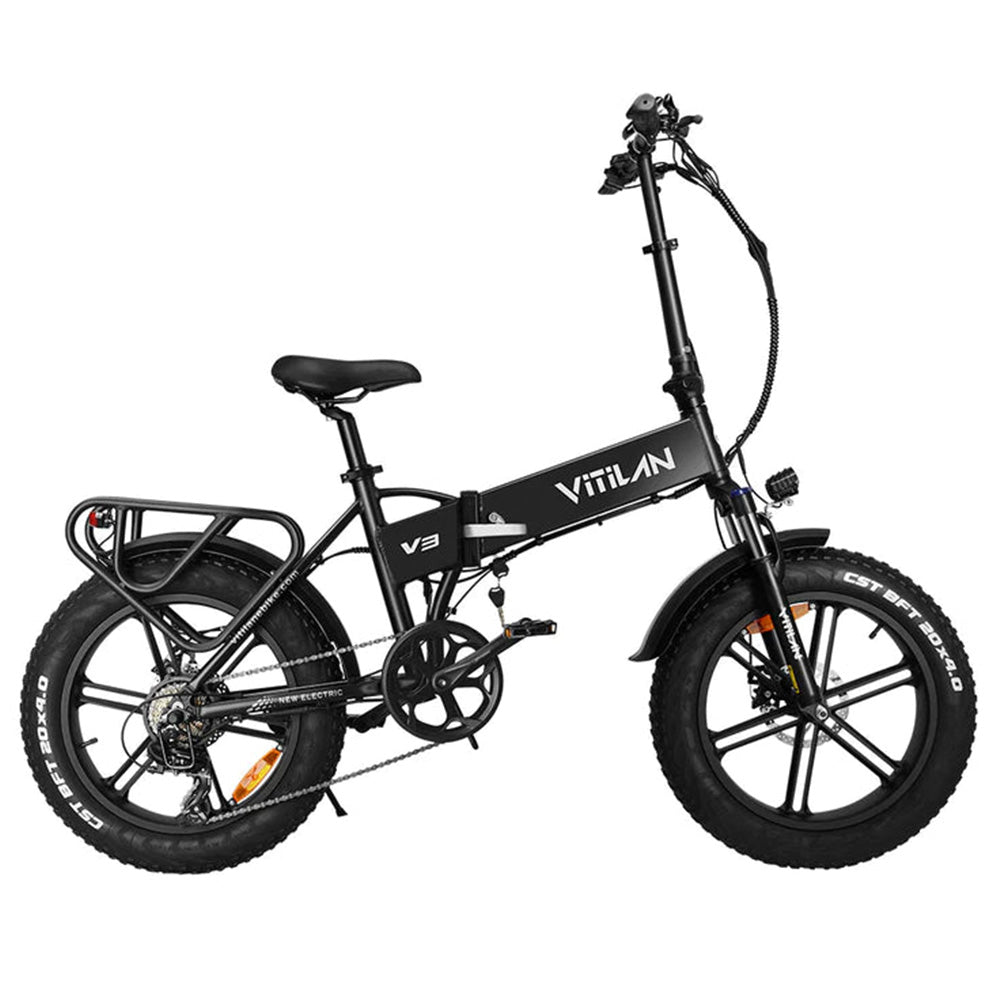 Vitilan V3 2.0 Electric Bike, 750W Motor, 48V 13Ah Battery, 20*4.0-inch Fat Tires, 45km/h Max Speed, 73km Range, Hydraulic Disc Brake, Suspension Front Fork, Shimano 7-speed, Color Display - Black