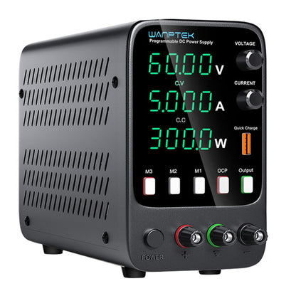 WANPTEK APS605H Programmable Regulated DC Power Supply, 60V 5A, Storage Memory Function, Encoder Adjustment, USB Fast Charge, 4-Digit Display, Low Ripple, Cooling Fan - EU Plug