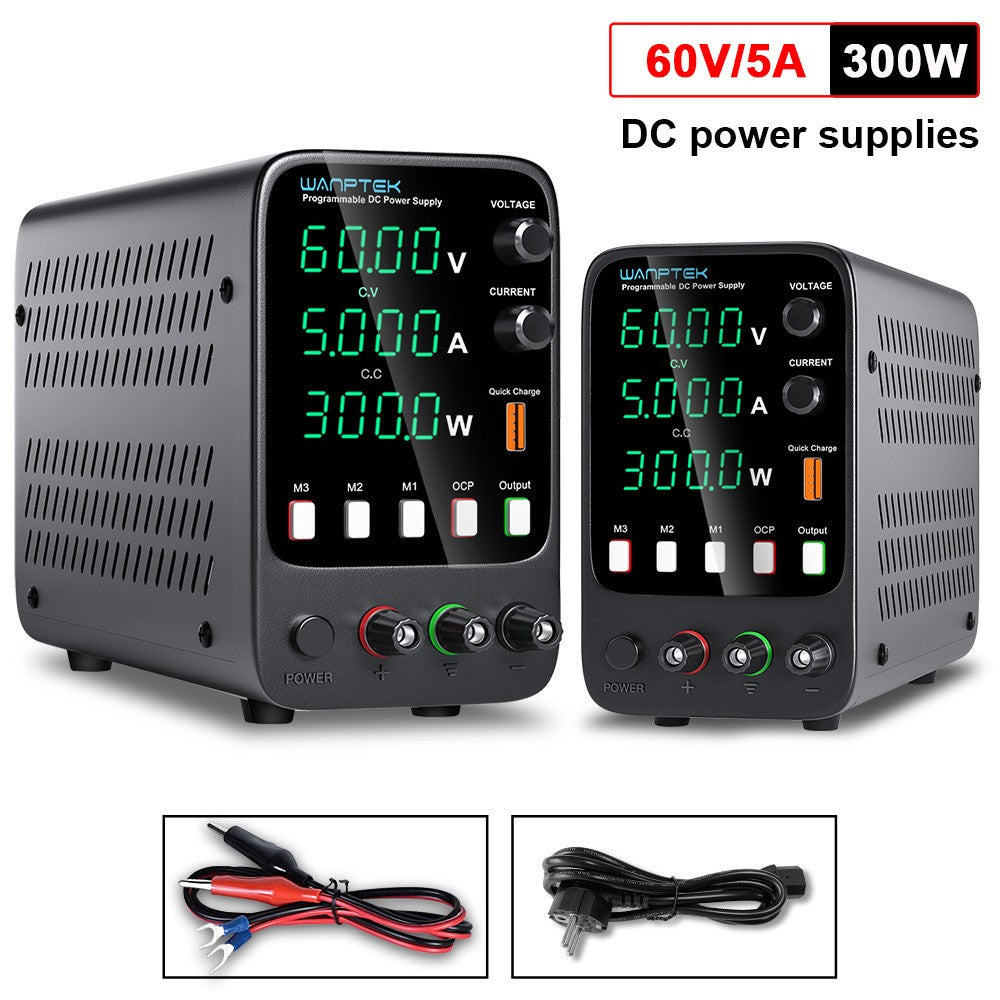 WANPTEK APS605H Programmable Regulated DC Power Supply, 60V 5A, Storage Memory Function, Encoder Adjustment, USB Fast Charge, 4-Digit Display, Low Ripple, Cooling Fan - EU Plug