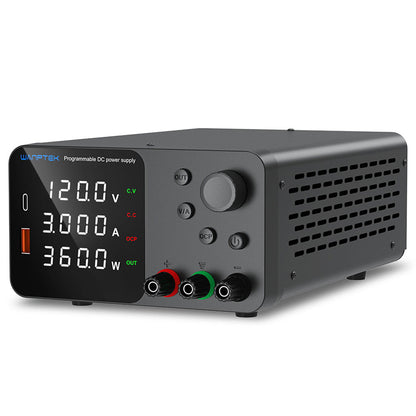 WANPTEK TPS1203 Adjustable Regulated DC Power Supply, 120V 3A, Encoder Adjustment, USB Type-C Fast Charging, 4-Digit Display, Low Noise, A/V Switching, Cooling Fan Black - EU Plug