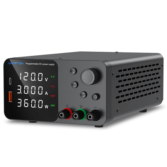 WANPTEK TPS1203 Adjustable Regulated DC Power Supply, 120V 3A, Encoder Adjustment, USB Type-C Fast Charging, 4-Digit Display, Low Noise, A/V Switching, Cooling Fan Black - EU Plug
