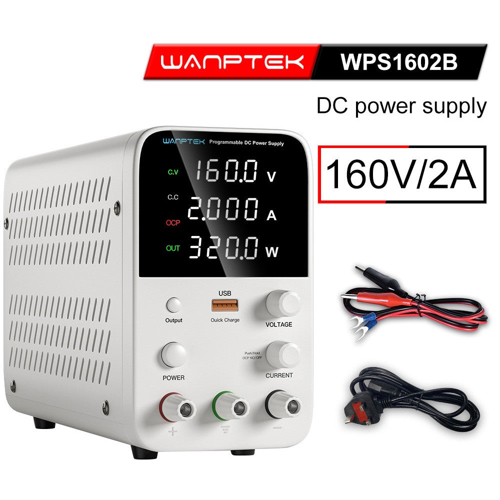 WANPTEK WPS1602 Programmable Regulated DC Power Supply, 160V 2A, Encoder Adjustment, USB Fast Charge, Intelligent Temperature Control, 4-Digit Display, Low Ripple, Low Noise White - UK Plug