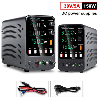 WANPTEK APS305H Programmable Regulated DC Power Supply, 30V 5A, Storage Memory Function, Encoder Adjustment, USB Fast Charge, 4-Digit Display, Low Ripple, Cooling Fan Black - EU Plug