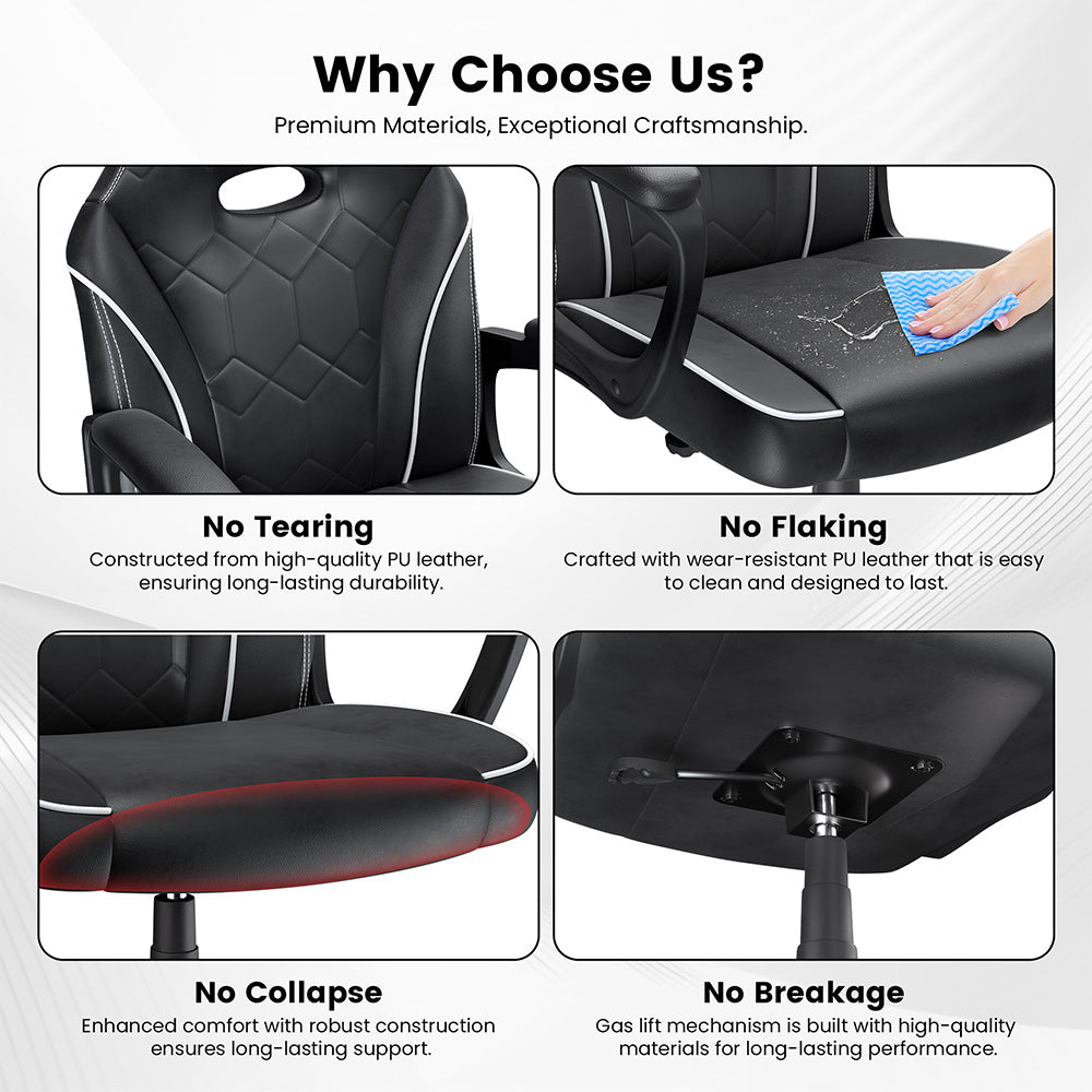 Herní kancelářská židle ACGAM CG-4746, malá verze, ergonomické pěnové opěradlo, otočné o 360° a nastavitelná výška, otočení o 36° a nastavení výšky