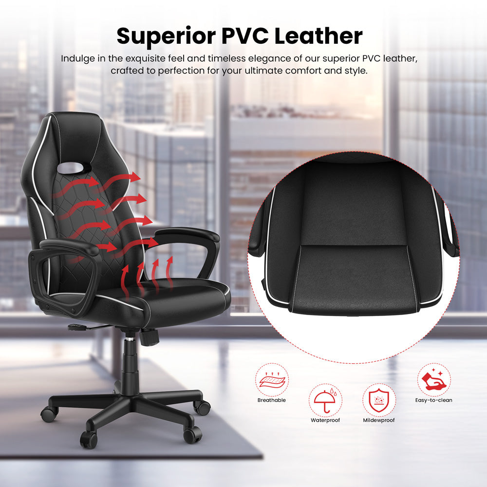 Herní kancelářská židle ACGAM CG-4850, běžná verze, ergonomický design, flexibilní nastavení náklonu, tuhosti a výšky, vysoce kvalitní PVC kůže, elegantní polstrované područky, plynulé otáčení o 360°