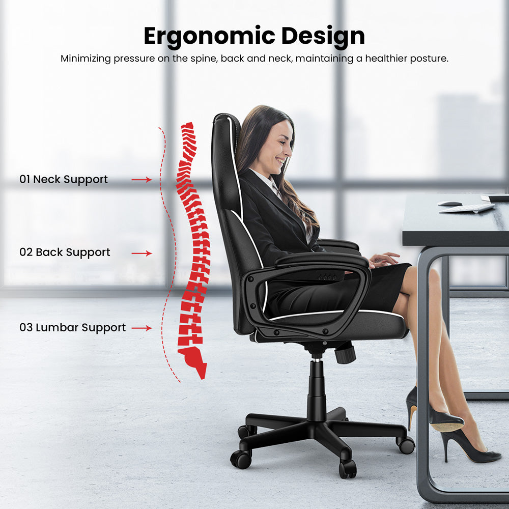 Herní kancelářská židle ACGAM CG-4850, běžná verze, ergonomický design, flexibilní nastavení náklonu, tuhosti a výšky, vysoce kvalitní PVC kůže, elegantní polstrované područky, plynulé otáčení o 360°