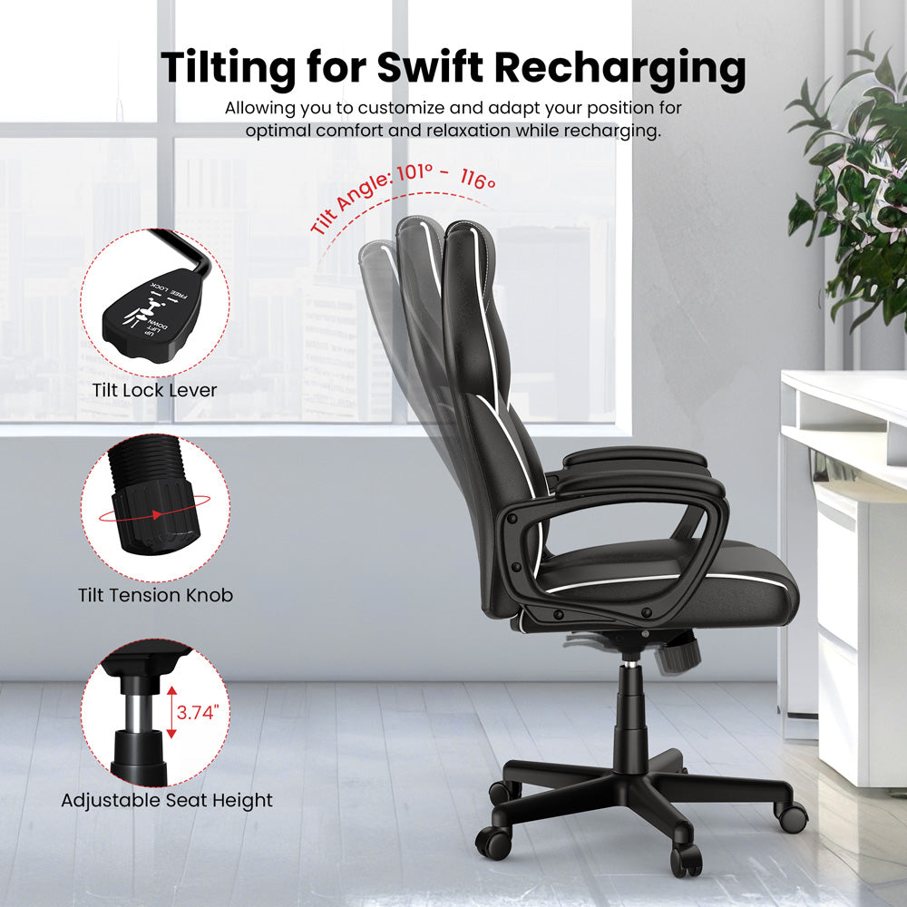 Herní kancelářská židle ACGAM CG-4850, běžná verze, ergonomický design, flexibilní nastavení náklonu, tuhosti a výšky, vysoce kvalitní PVC kůže, elegantní polstrované područky, plynulé otáčení o 360°