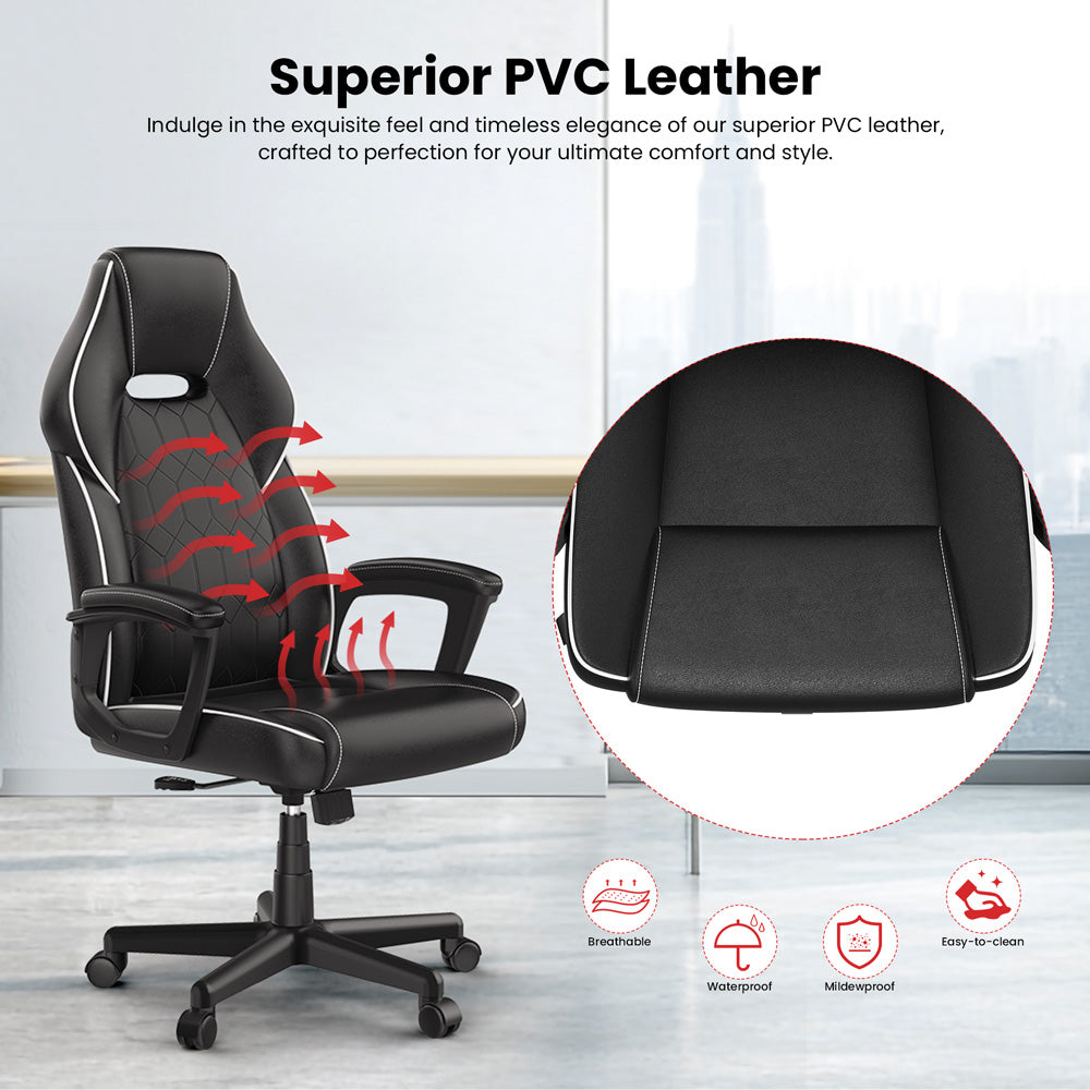 Herní kancelářská židle ACGAM CG-5354 XL verze, ergonomický design, flexibilní nastavení náklonu, tuhosti a výšky, vysoce kvalitní PVC kůže, elegantní polstrované područky, plynulé otáčení o 360°