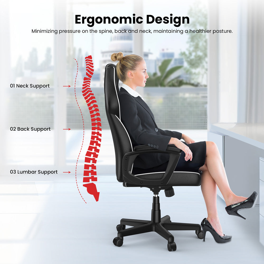 Herní kancelářská židle ACGAM CG-5354 XL verze, ergonomický design, flexibilní nastavení náklonu, tuhosti a výšky, vysoce kvalitní PVC kůže, elegantní polstrované područky, plynulé otáčení o 360°