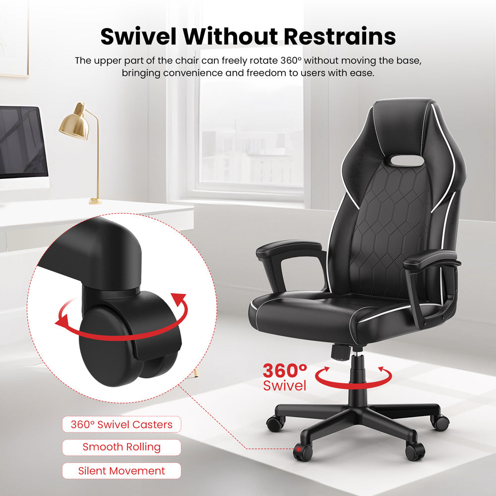 Herní kancelářská židle ACGAM CG-5354 XL verze, ergonomický design, flexibilní nastavení náklonu, tuhosti a výšky, vysoce kvalitní PVC kůže, elegantní polstrované područky, plynulé otáčení o 360°