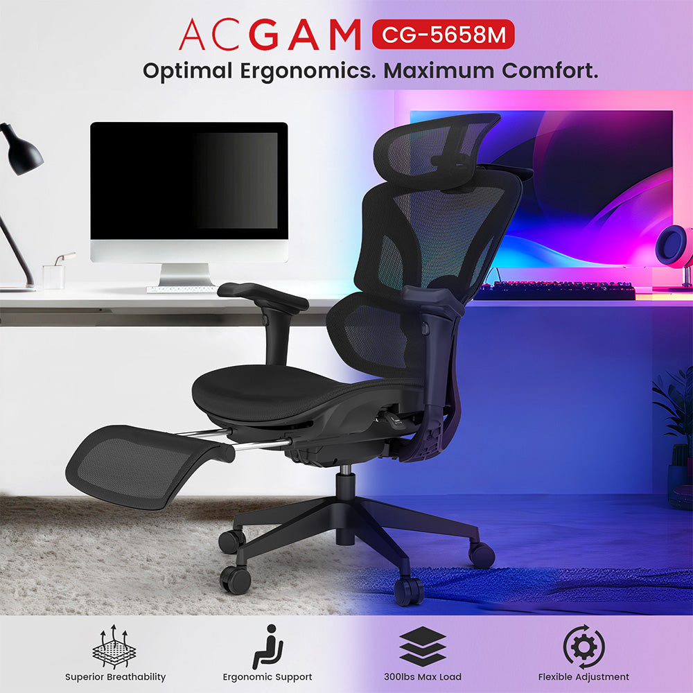 Ergonomická herní kancelářská židle ACGAM CG-5658M s nastavitelnou loketní opěrkou ve 4D, bederní opěrkou a nastavitelnou opěrkou hlavy