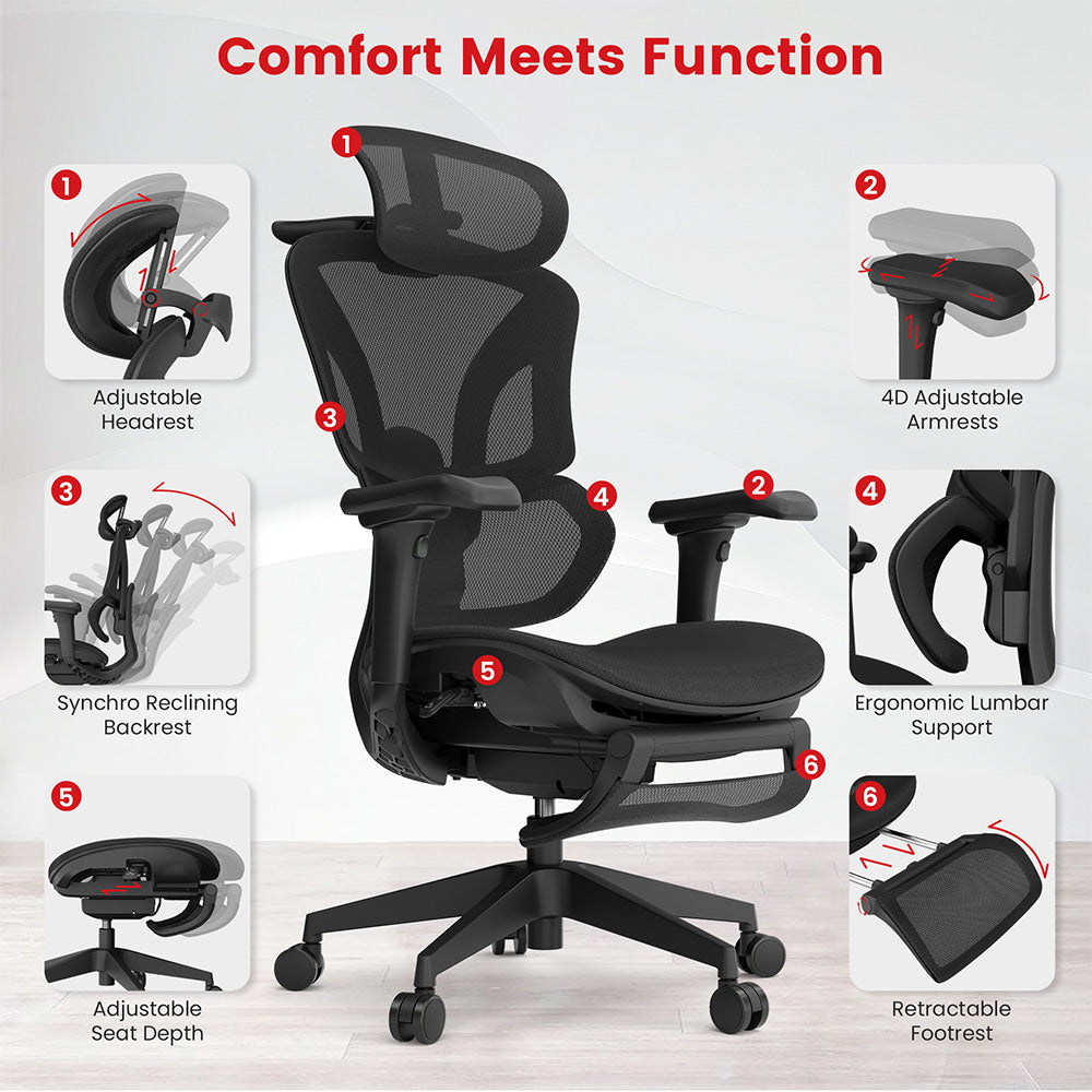 Ergonomická herní kancelářská židle ACGAM CG-5658M s nastavitelnou loketní opěrkou ve 4D, bederní opěrkou a nastavitelnou opěrkou hlavy