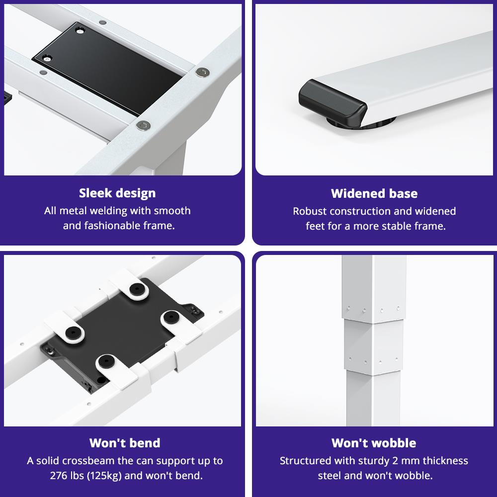 ACGAM ET225E Elektrická pracovní stanice s dvojitým motorem, třístupňovými nohami a rámem, ergonomická výškově nastavitelná základna stolu - černá (pouze rám)