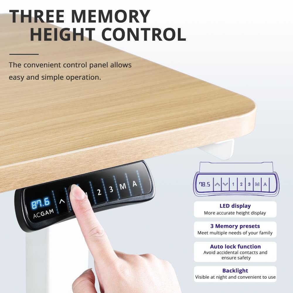 ACGAM ET225E Elektrická pracovní stanice s dvojitým motorem, třístupňovými nohami a rámem, ergonomická výškově nastavitelná základna stolu - černá (pouze rám)