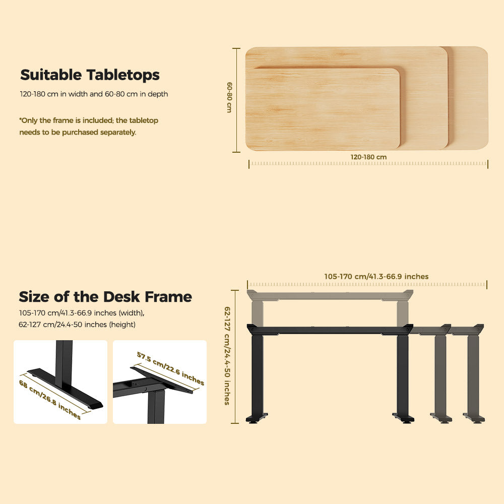 ACGAM JSZ-3 Dvoumotorový 3stupňový elektrický nastavitelný rám stolu, odolný, nosnost 120 kg, pro domácí kancelář, černý