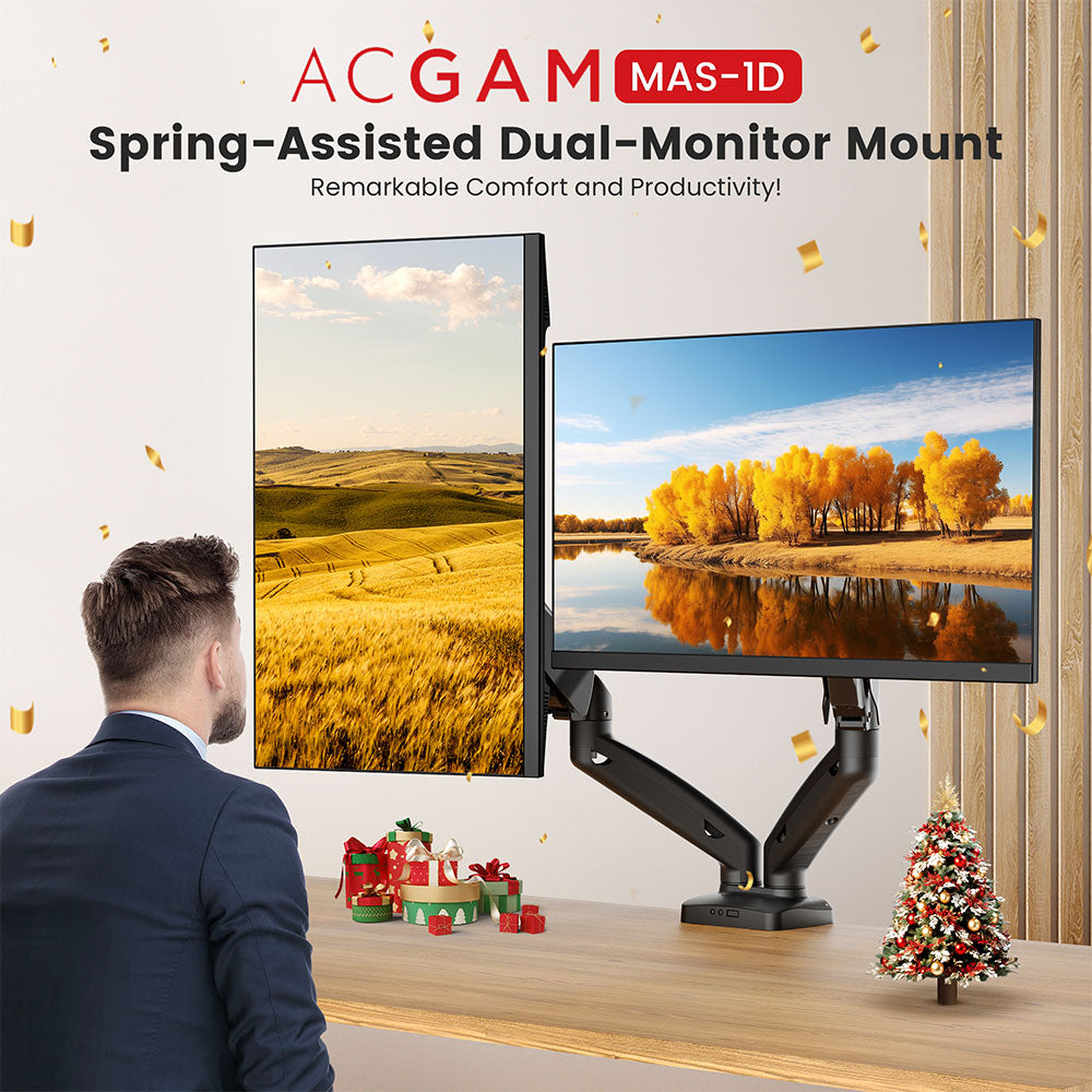 Držák pro dva monitory ACGAM MAS-1D s pružinovou podporou, flexibilním úhlem a instalací