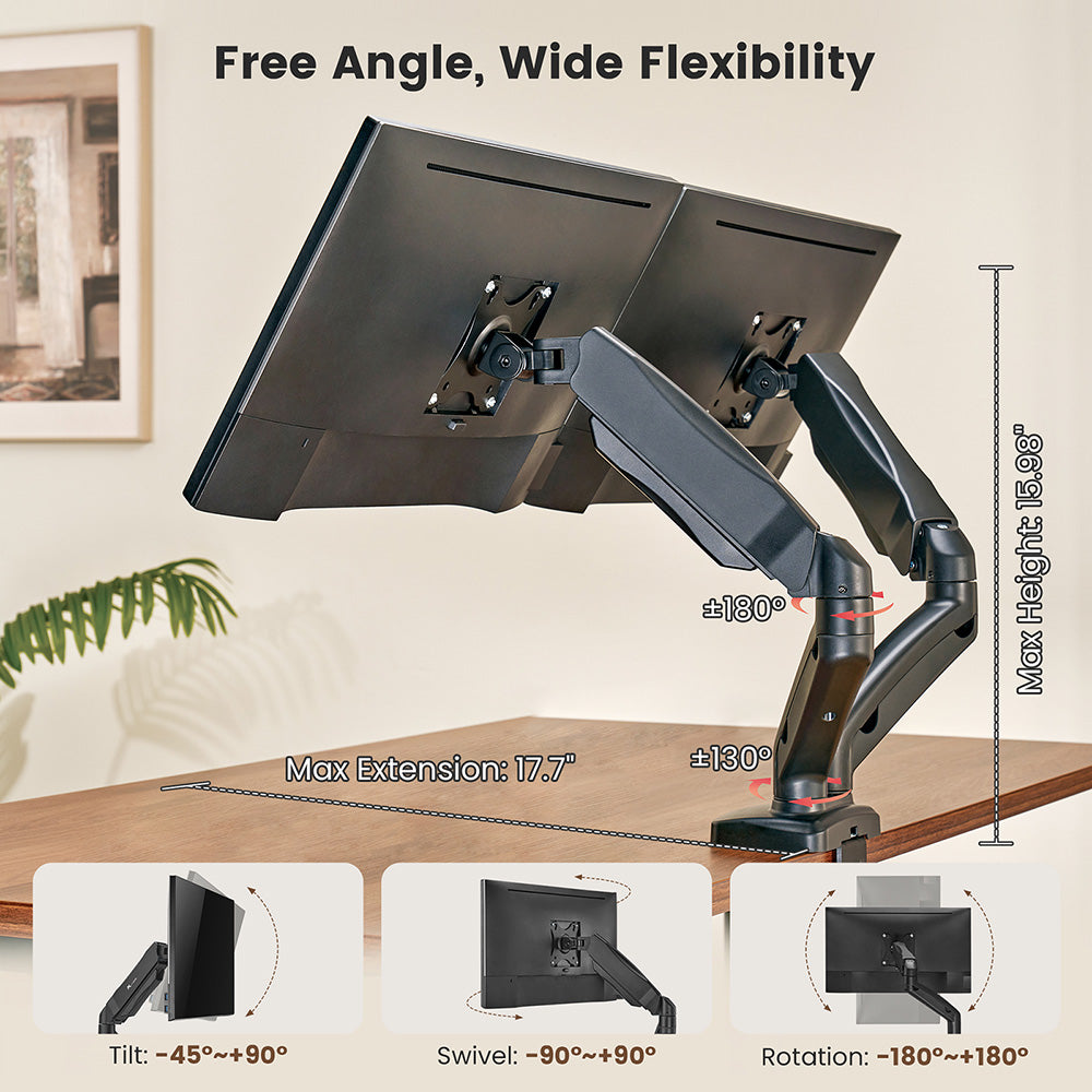Držák pro dva monitory ACGAM MAS-1D s pružinovou podporou, flexibilním úhlem a instalací