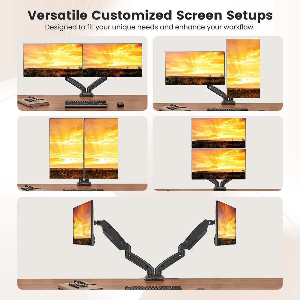 Držák pro dva monitory ACGAM MAS-1D s pružinovou podporou, flexibilním úhlem a instalací