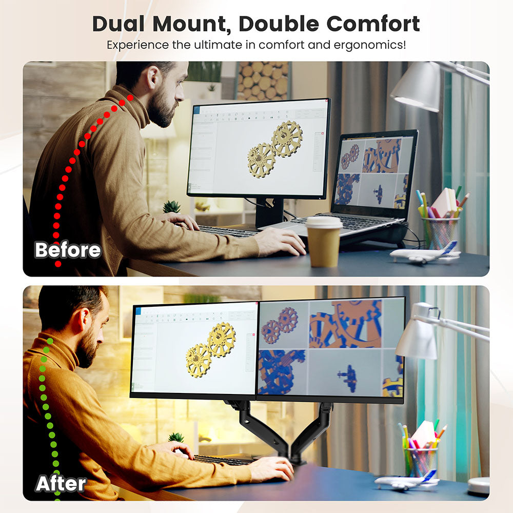 Držák pro dva monitory ACGAM MAS-1D s pružinovou podporou, flexibilním úhlem a instalací