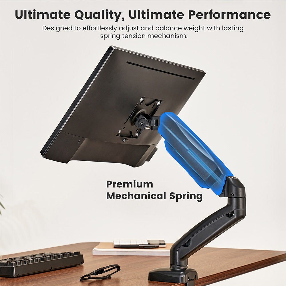 Držák pro jeden monitor ACGAM MAS-1S s pružinovou podporou, flexibilním úhlem a instalací