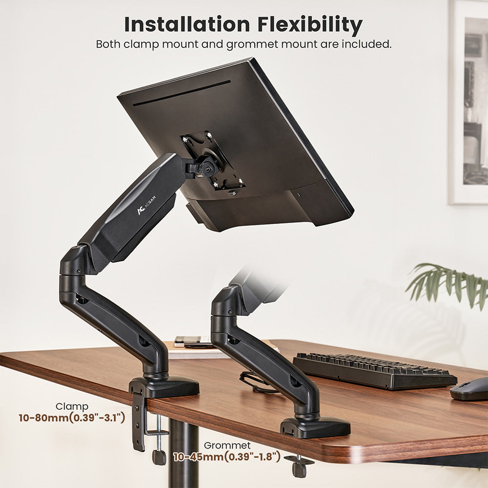 Držák pro jeden monitor ACGAM MAS-1S s pružinovou podporou, flexibilním úhlem a instalací