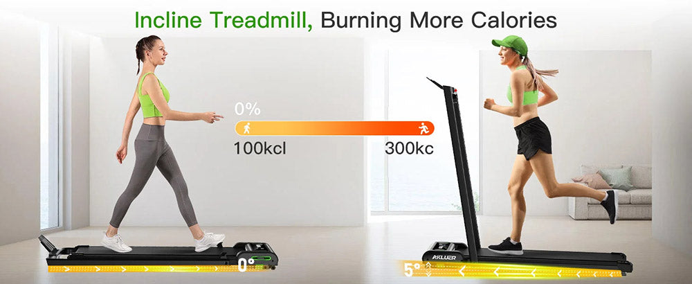 Akluer 480L-B šikmá běžecká podložka s rukojetí, 2,5HP běžecký pás pod stůl, LED obrazovka a dálkové ovládání, maximální nosnost 150 kg, skládací