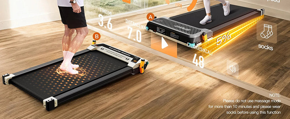 Běžecký pás Akluer 520 s oboustranným podstavcem, masážní přístroj na nohy Shiatsu, podložka na chůzi se sklonem, tichý motor 2,5 HP, LED displej