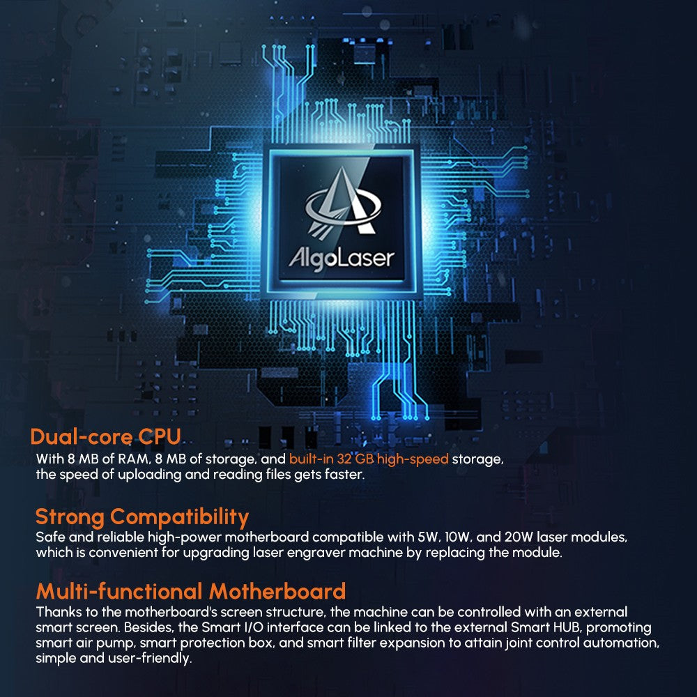 AlgoLaser DIY KIT 10W laserový gravírovací stroj, dvoujádrový procesor, rychlost gravírování 12 000 mm/min, 2,4G WiFi, 400*400 mm (157,5*157,5 palce)