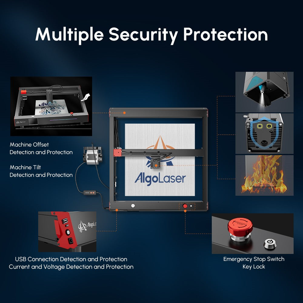 Laserový gravírovací stroj AlgoLaser Delta 22W s vzduchovým čerpadlem, rychlost gravírování 500 mm/s, 440*415 mm (173,2*163,4 palce)