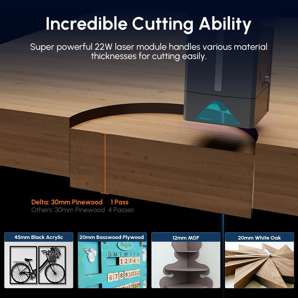 Laserový gravírovací stroj AlgoLaser Delta 22W s vzduchovým čerpadlem, rychlost gravírování 500 mm/s, 440*415 mm (173,2*163,4 palce)