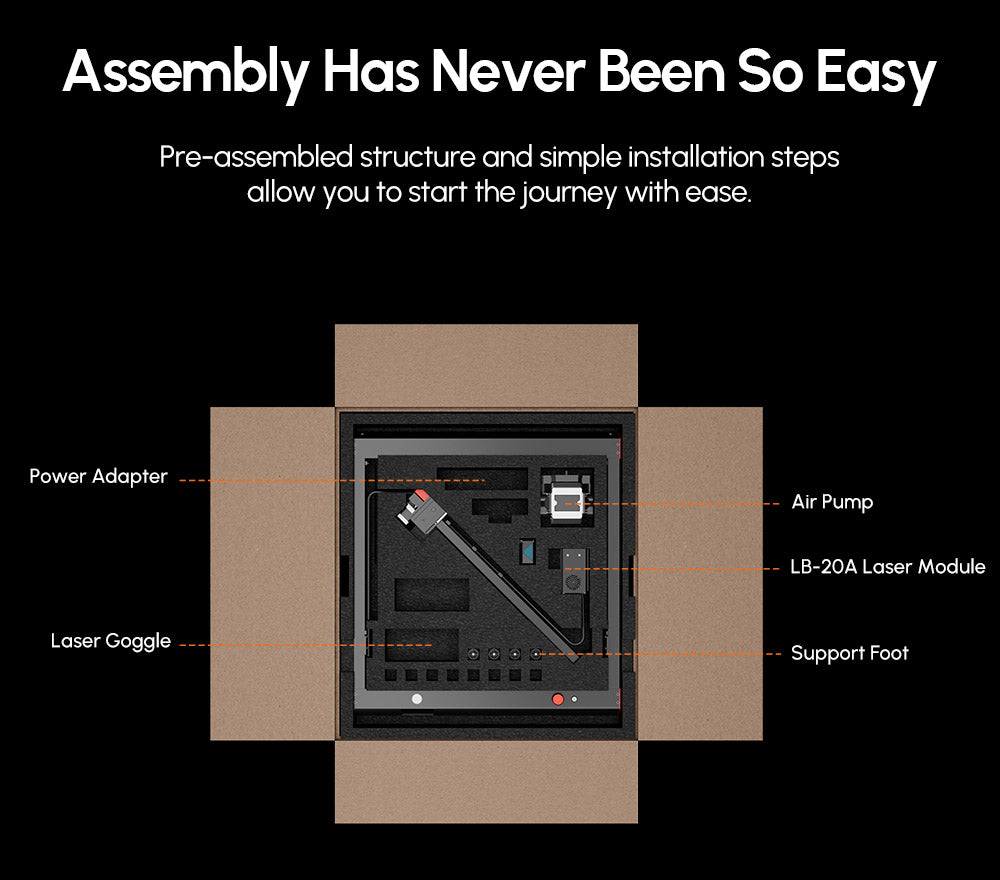 Laserový gravírovací stroj AlgoLaser Delta 22W s vzduchovým čerpadlem, rychlost gravírování 500 mm/s, 440*415 mm (173,2*163,4 palce)